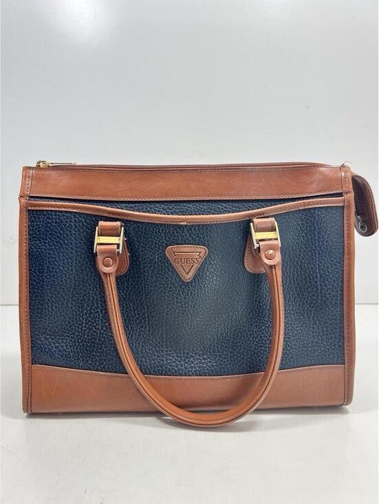 Guess Handbags - Vintage 90s Guess Blue & Tan Trim Pebble Leather Double Handle Bag  Large